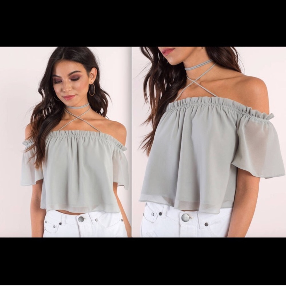 Tobi off the shoulder crop top with tie choker